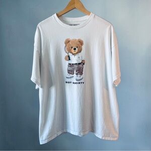 Riot Society White Tennis Bear Graphic Tee XXL Oversized Streetwear Y2K
